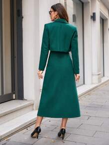 SHEIN Cottnline Short Fitted Faux Button Suit - Green - View 2