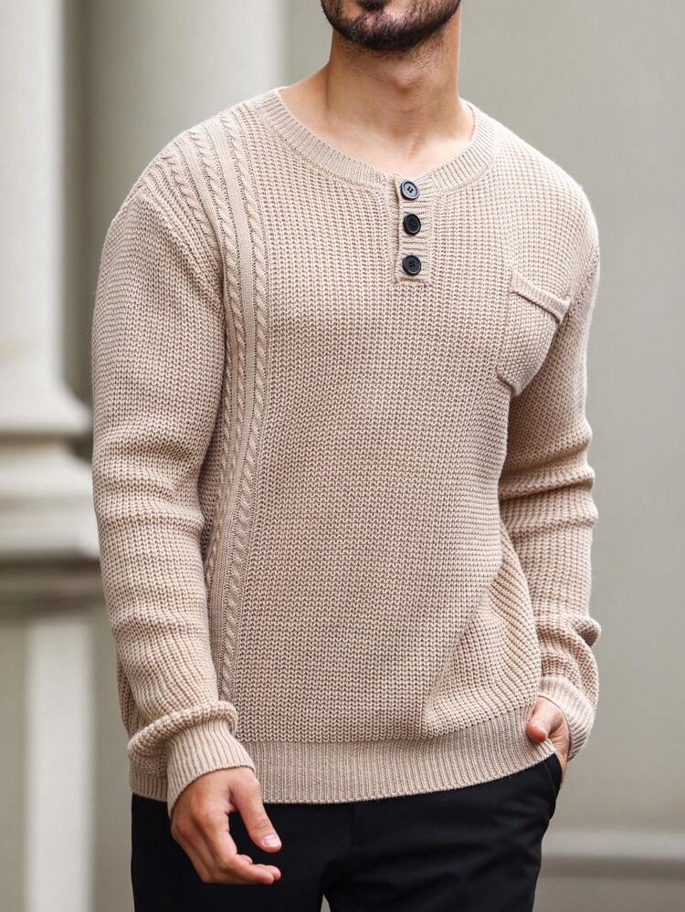 Men's Half-button Sweater With Pockets