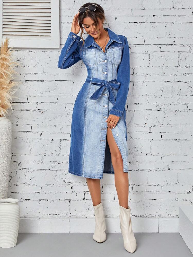 Women's Denim Shirt Dress With Belt Fall Cloth For Women
