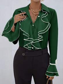 SHEIN Privé 荷葉邊荷葉袖襯衫