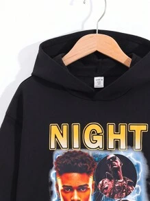 SHEIN Conjunto De Sudadera Con Capucha Impresa Y Pantalones De Punto De Color Sólido De Estilo Casual Callejero Para Niños - Multicolor - Ver 4