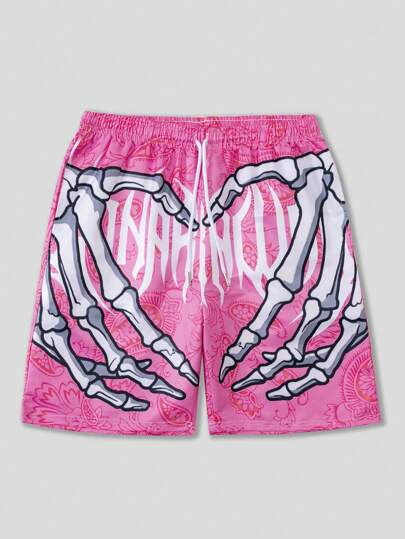 Street Life Men's Skeleton Hand & Paisley Print Drawstring Waist Shorts, School
