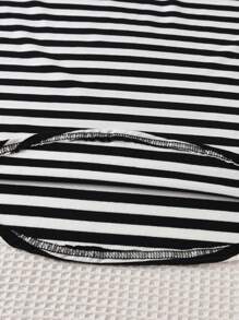 Sparklyn Teen Girls' Hooded Striped Top And Black Casual Pants Two-piece Set - Black and White - View 3