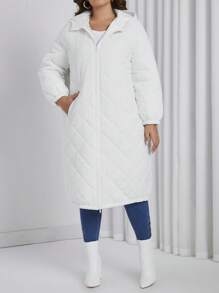 SHEIN Essnce Áo khoác trùm đầu màu trơn cỡ lớn có đệm - trắng - Xem 5