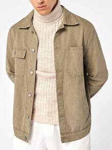 GENTILAND Chaqueta de mezclilla de botones para hombre con bolsillos frontales - Caqui - Ver 4