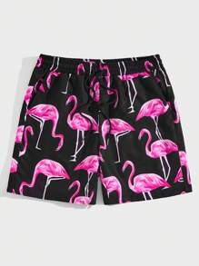 GENTILAND Men's Flamingo Print Drawstring Waist Shorts - Multicolor - View 1