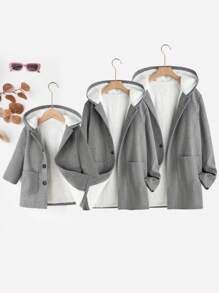 SHEIN Unity 泰迪熊襯裡紐扣連帽大衣