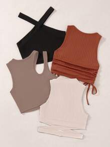 SHEIN Unity Women's Ribbed Mixed Color Tank Tops (4pcs/Set), Going Out Top - Multicolor - View 2