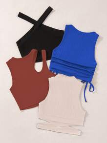 SHEIN Unity Women'S Ribbed Mixed Tank Top (Set Of Four) - Multicolor - View 2