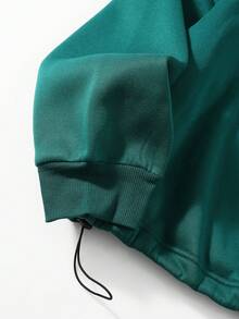 Green Drawstring Plus Size Sweatshirt - Dark Green - View 3
