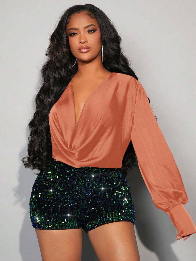 Women's Cowl Collar Lantern Sleeve Shirt