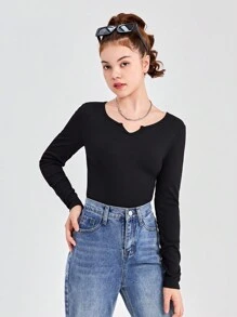 SHEIN 3pcs/Set Teen Girl Solid Color V-Neck Long Sleeve Casual T-Shirt Set - Multicolor - View 6