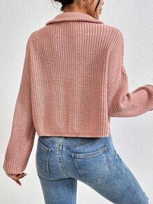 SHEIN LUNE Women's Half-Zip Drop Shoulder Knit Pullover Fall Winter Sweater - Dusty Pink - View 2