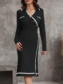 SHEIN Clasi 女士單排釦釘針織毛衣裙