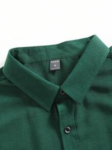 Manfinity Mode Men's Simple Slim Fit Long Sleeve Shirt - Dark Green - View 5
