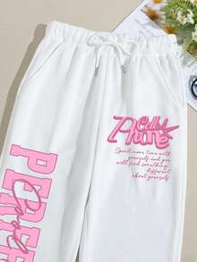 SHEIN EZwear 女士字母印花束口運動褲 - 白色 - 查看 3
