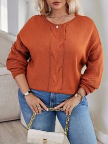 SHEIN CURVE+ 加大尺碼寬鬆下垂肩毛衣 - 駝色 - 查看 7