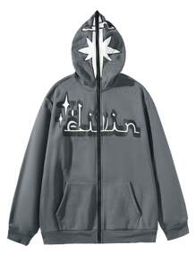 Aesthetic Post--Men's Loose Fit Zipper Front Hoodie With Thermal Lined - Grey - View 1