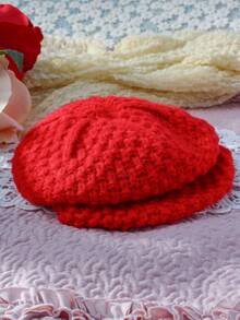 Red Knitted Newborn Baby Boys' Beret Hat, Perfect For Newborn Photography - Red - View 5