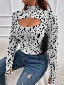 SHEIN Franclia Top Estampado Con Patrón Halter De Malla - Gris - Ver 3