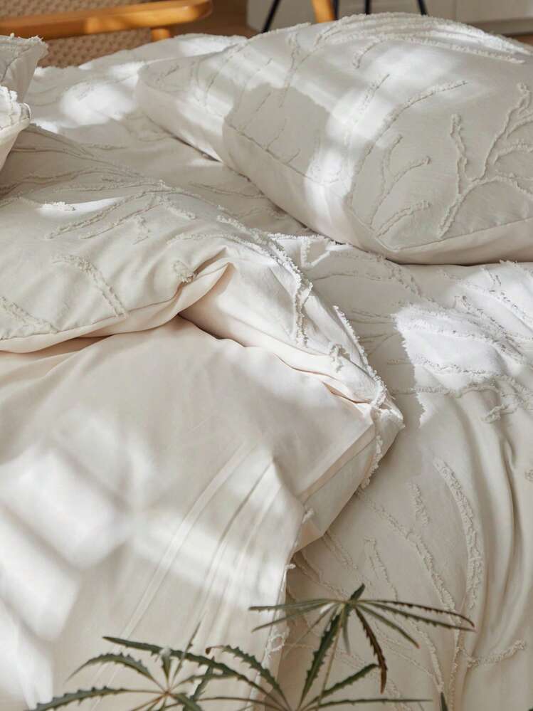 3PCS Beige Branches Pattern Tufted Textured Polyester Duvet Cover Set, Modern Boho Bedding Set For All Seasons, Soft, Breathable, Machine Washable, Comforter Cover Set For Guests Room (1 Duvet Cover+ 2 Pillowcases) - Beige - View 8