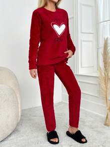 RueChic Heart Print Sleepwear Set - Red - View 3