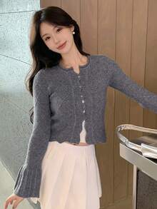 DAZY Women's Lapel Collar Cardigan With Front Buttons - Grey - View 5