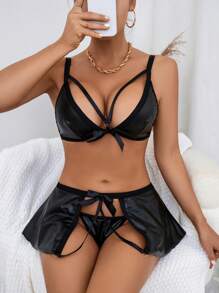 3pcs/Set Women's Goth Sexy Wireless Bra And Panty Set