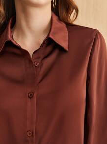 BizChic 前开衩袖口纽扣衬衫 - 棕色 - 查看 8