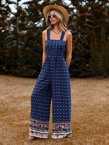 SHEIN VCAY 假期風格女式吊帶連體褲 - 藍色 - 查看 5