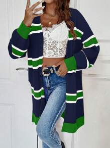 SHEIN Essnce Khối màu Sọc Lỏng lẻo Áo len Mở Với Thả vai - Nhiều màu - Xem 1