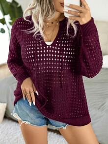 Calvaya Kích thước lớn Của phụ nữ Xu hướng: Cắt giảm Thả vai Áo len dệt kim - Màu đỏ tím - Xem 3