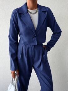 EURMUSE Ladies' Striped Suit Jacket And Pants Set - Royal Blue - View 6