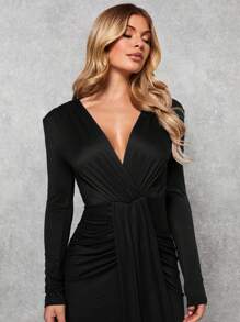 SHEIN BAE 女士純色裙褶裙 - 黑色 - 查看 4