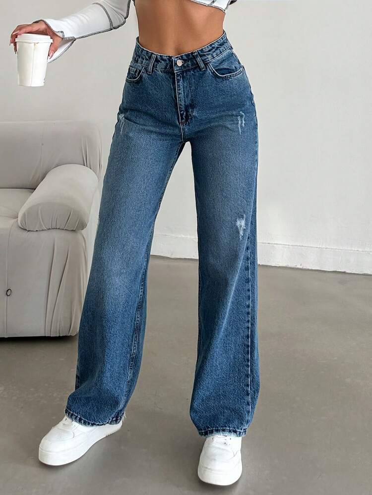 EURMUSE Women's Zipper Fly Denim Jeans - Dark Wash - View 4