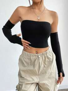 Lunelith SHEIN Lunessa Women's Off Shoulder Cropped Knit Top Fall Cloth For Women