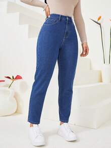 SHEIN EZwear 女性胡蘿蔔切牛仔褲 - 中等水洗藍 - 查看 3