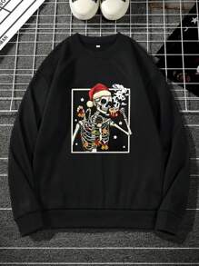 Manfinity LEGND Men's Plus Size Christmas Skull Printed Fleece Sweatshirt - Green - View 3