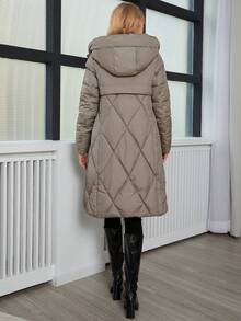 GASMAN Áo khoác trùm đầu có đệm họa tiết chữ kim cương mùa đông dành cho nữ - Màu Khaki - Xem 2