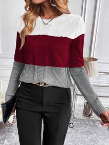 SHEIN Essnce 拼色圓領毛衣 - 彩色 - 查看 7