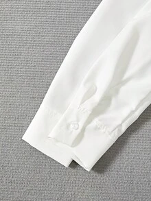 SHEIN Cô gái Tween Bảng điều khiển ren Guipure Ống tay áo Áo sơ mi - trắng - Xem 7