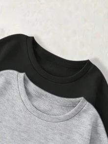 SHEIN EZwear Women's Solid Color Round Neck Fleece Sweatshirt - Multicolor - View 4