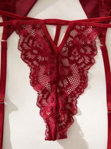 SHEIN Conjunto De Lencería Sexy De Encaje Para Mujer: Sujetador Y Bragas - Burdeos - Ver 3