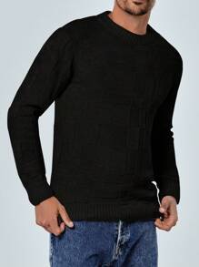 EURMUSE Men's Solid Color Pullover Sweater - Black - View 5