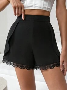 SHEIN Privé 蕾絲邊女士短褲 - 黑色 - 查看 3