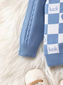 Baby Boys' Heart Checkerboard Pattern Cardigan - Blue - View 6