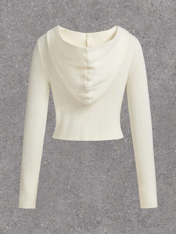 Letter Patched Detail Cut Out Front Crop Hooded Sweater