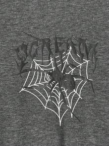 Manfinity RebelGame 男士印花短袖針織t恤,附有文字和蜘蛛設計 - 灰色 - 查看 4