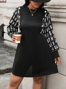 Calvaya Plus Size Women's Letter Printed Dress - Black - View 6