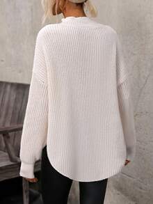 SHEIN LUNE 女款純色立領落肩毛衣 - 杏色 - 查看 2